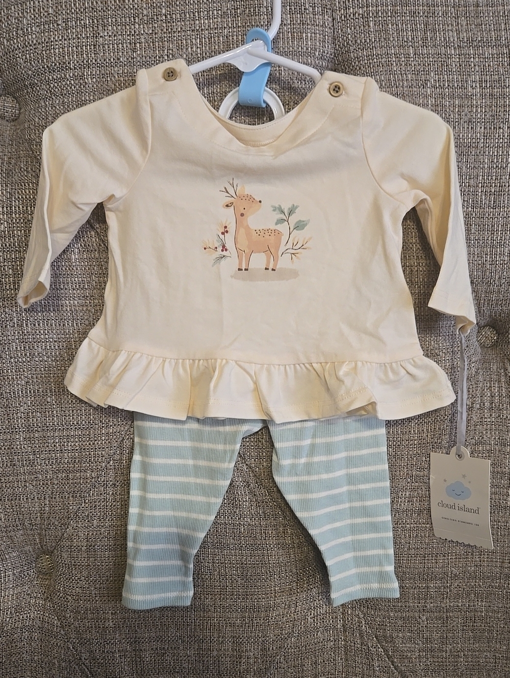 0-3 month Cloud Island Ruffle Top & Blue Striped Leggings Set